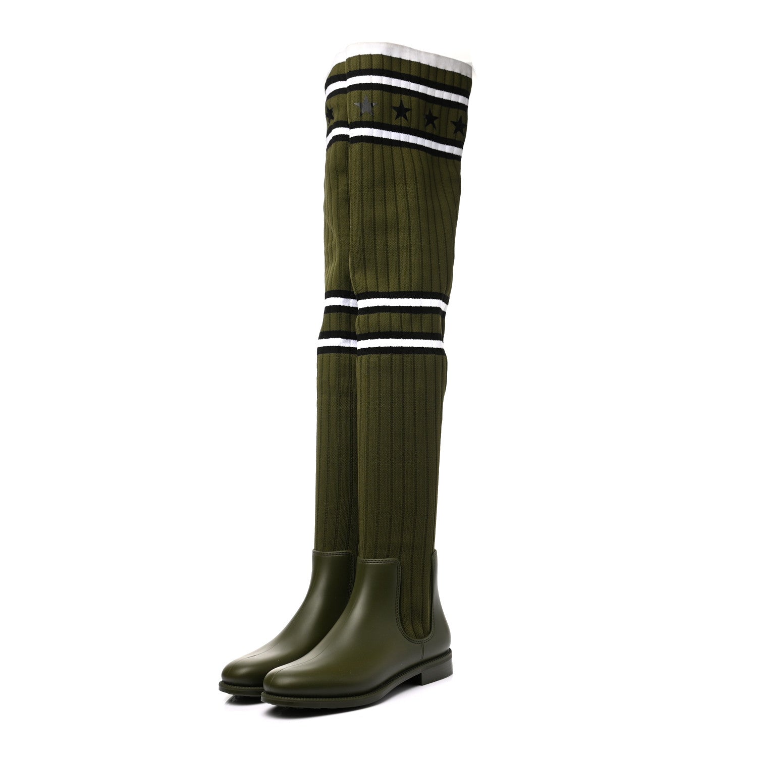 Givenchy Knit Rubber Storm Over The Knee Boots 36 Khaki 3 of 8