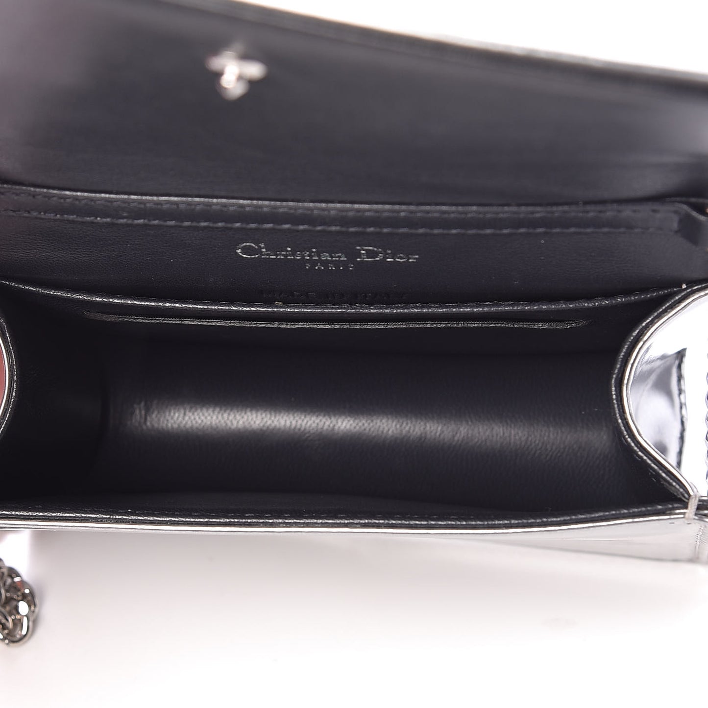 Metallic Patent Micro-Cannage Baby Diorama Flap Bag Silver