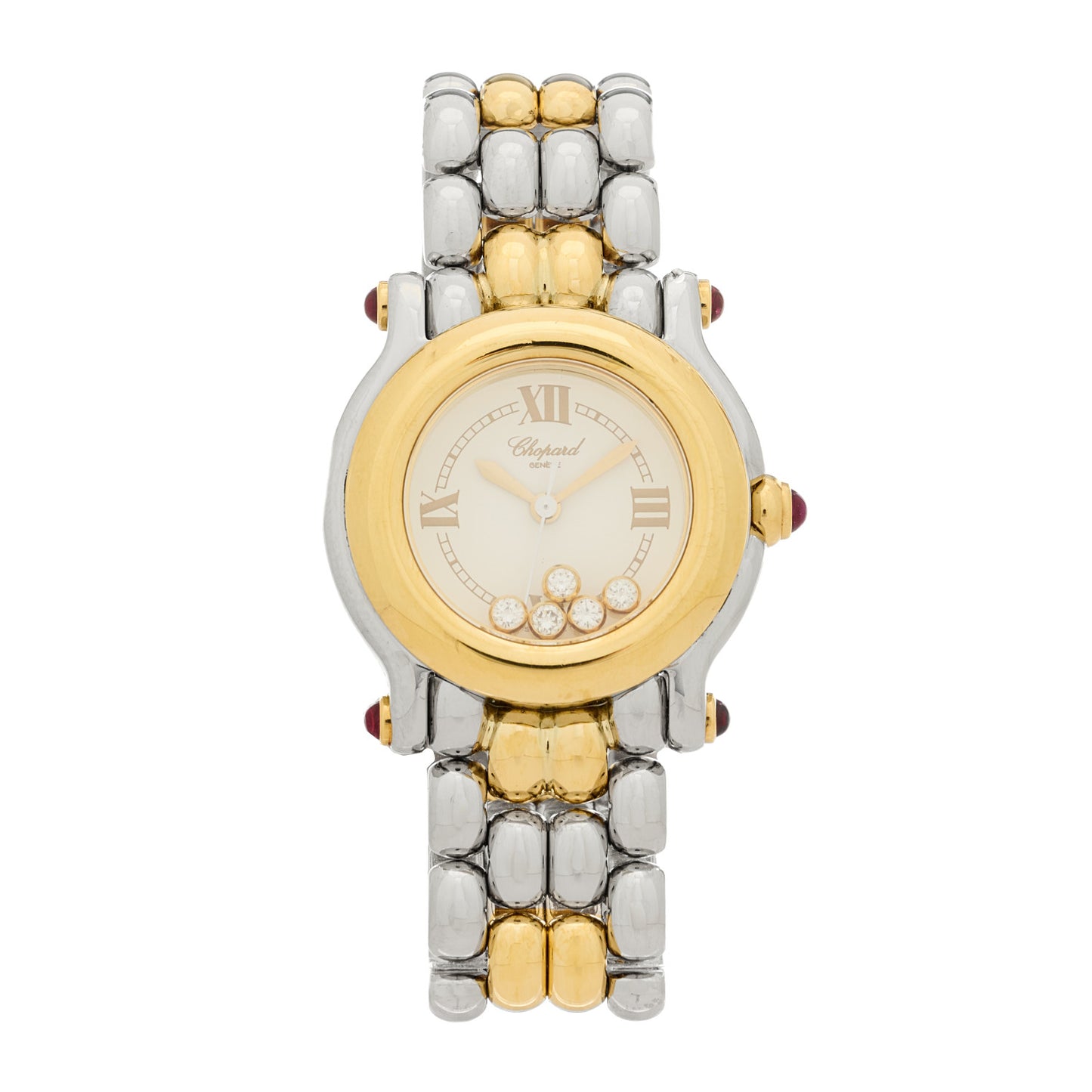 Stainless Steel 18K Yellow Gold 5 Diamond 26mm Happy Sport Quartz Watch