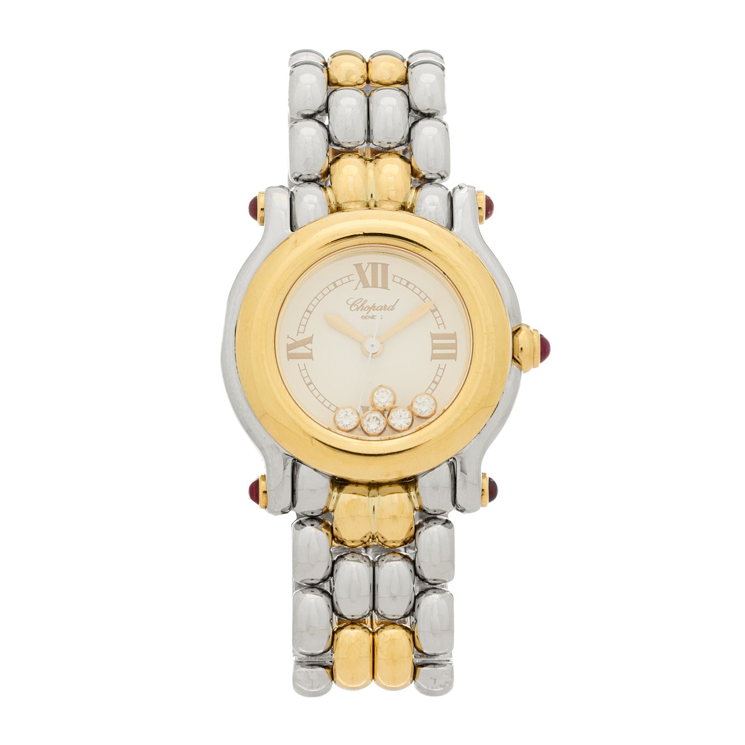 Chopard Stainless Steel 18K Yellow Gold 5 Diamond 26mm Happy Sport Quartz Watch 1 of 4
