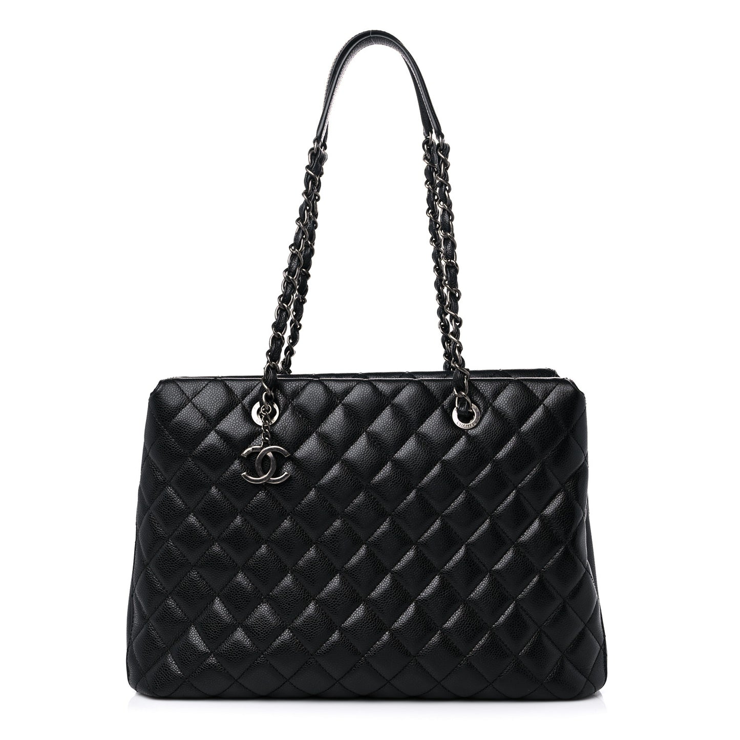 Caviar Quilted City Shopping Tote Black