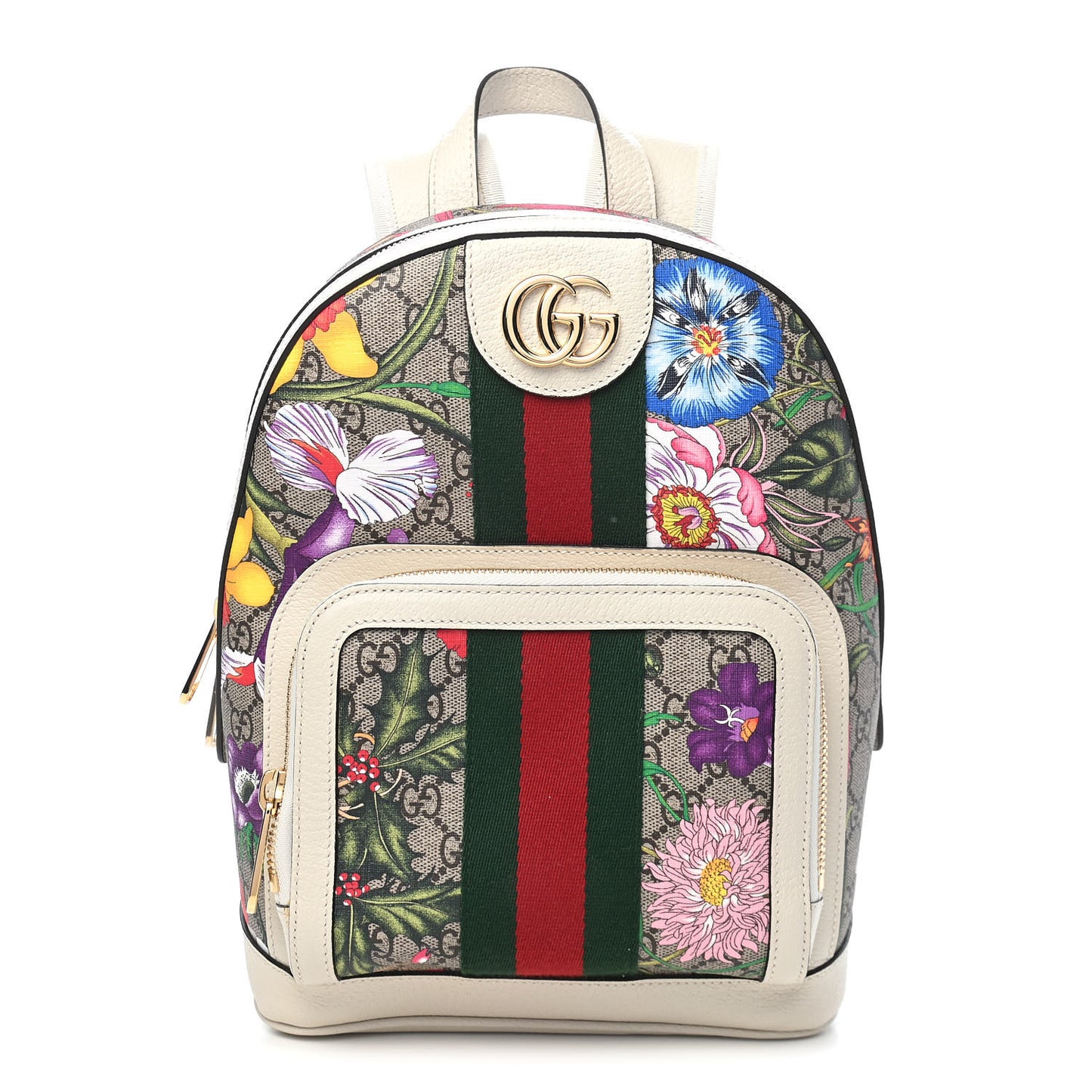 GG Supreme Monogram Flora Web Small Ophidia Day Backpack White