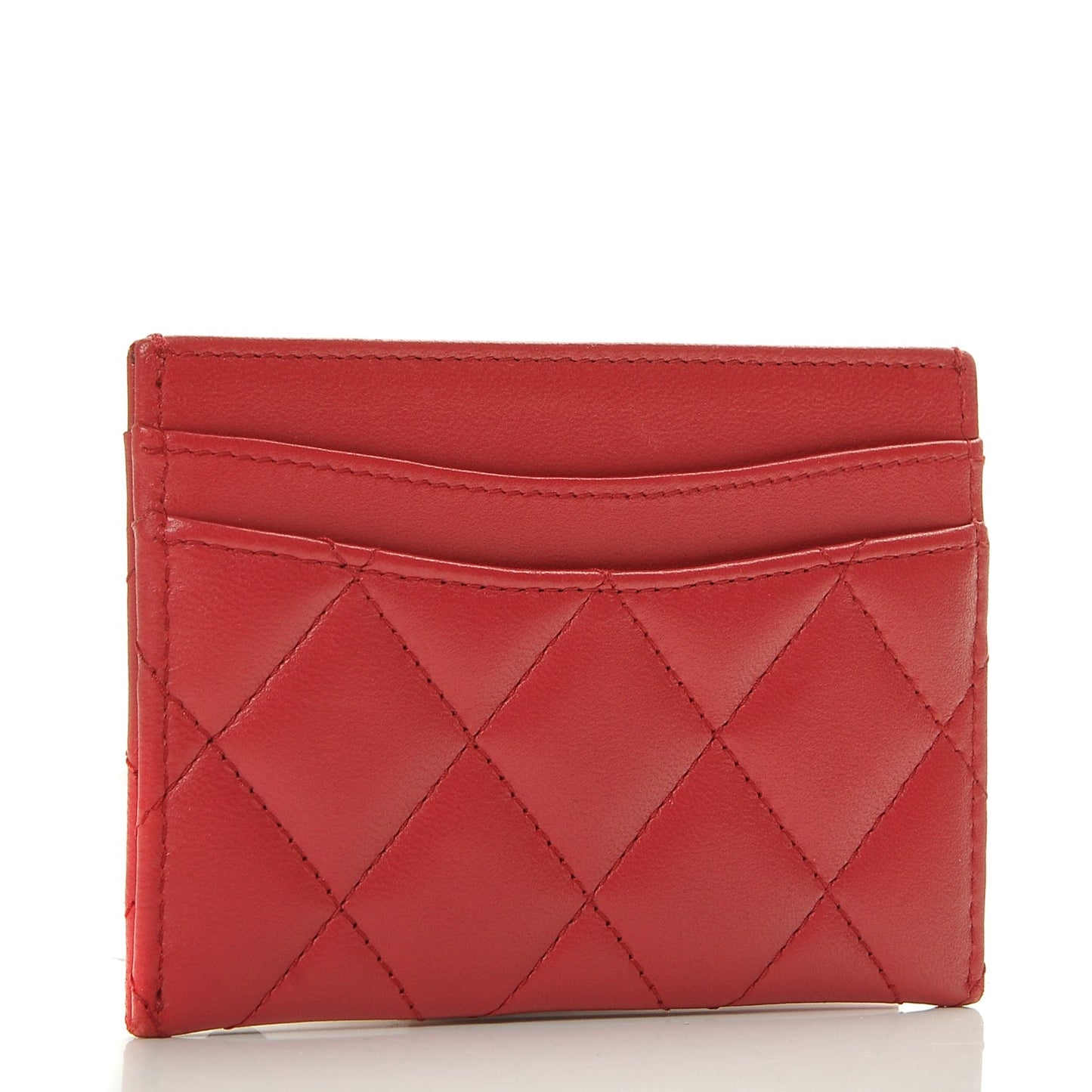 Lambskin Quilted Card Holder Dark Pink