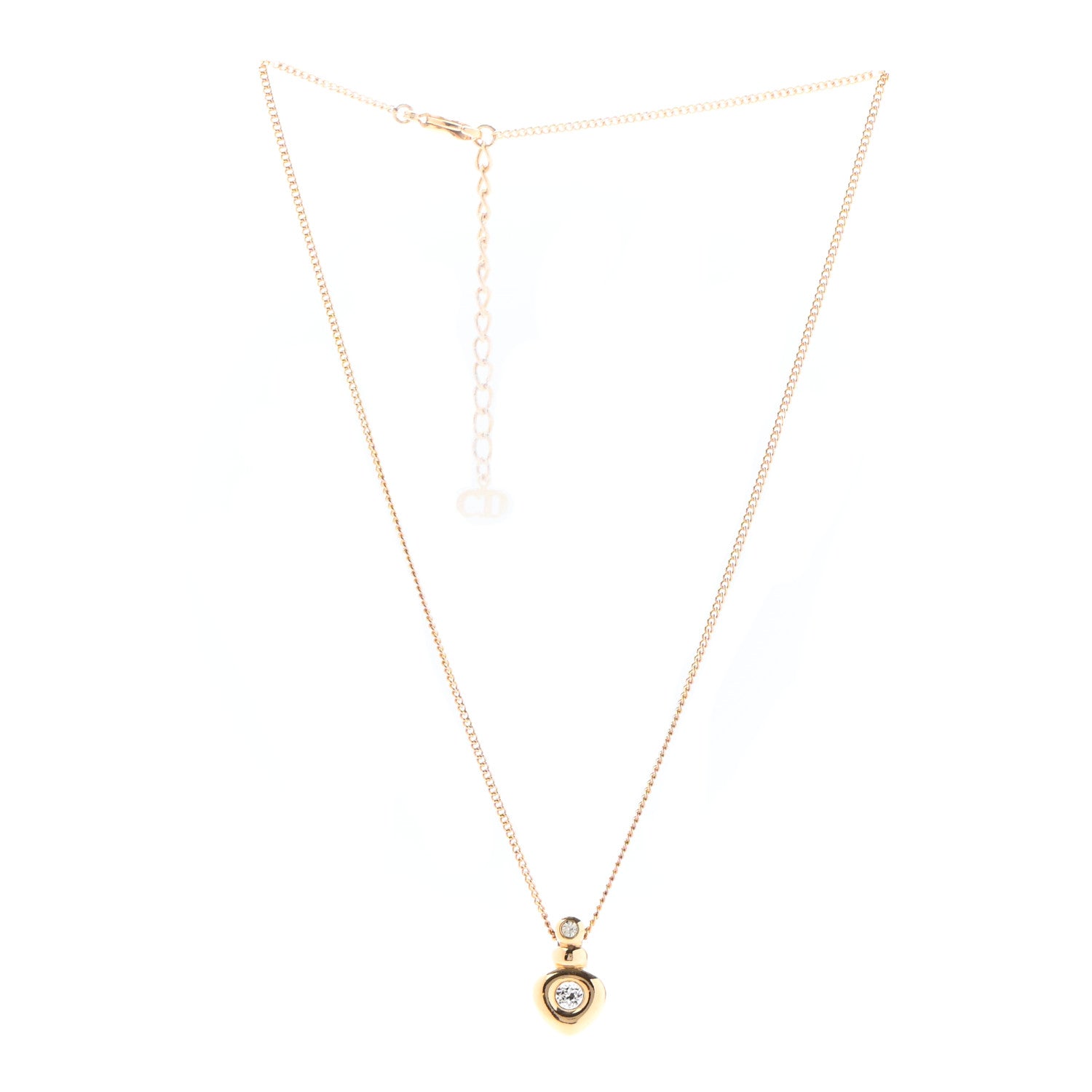 Christian Dior Crystal Heart Pendant Necklace Gold 3 of 5