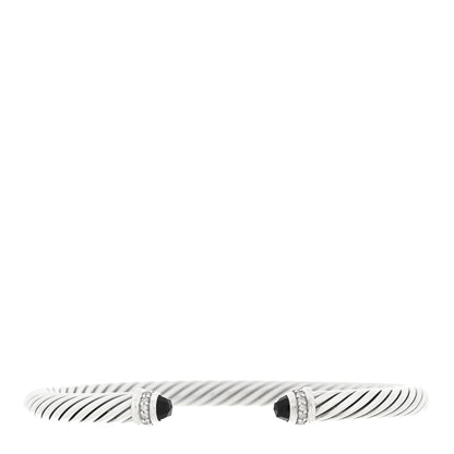 David Yurman Sterling Silver Diamond Black Onyx 5mm Cable Classics Bracelet 1 of 3