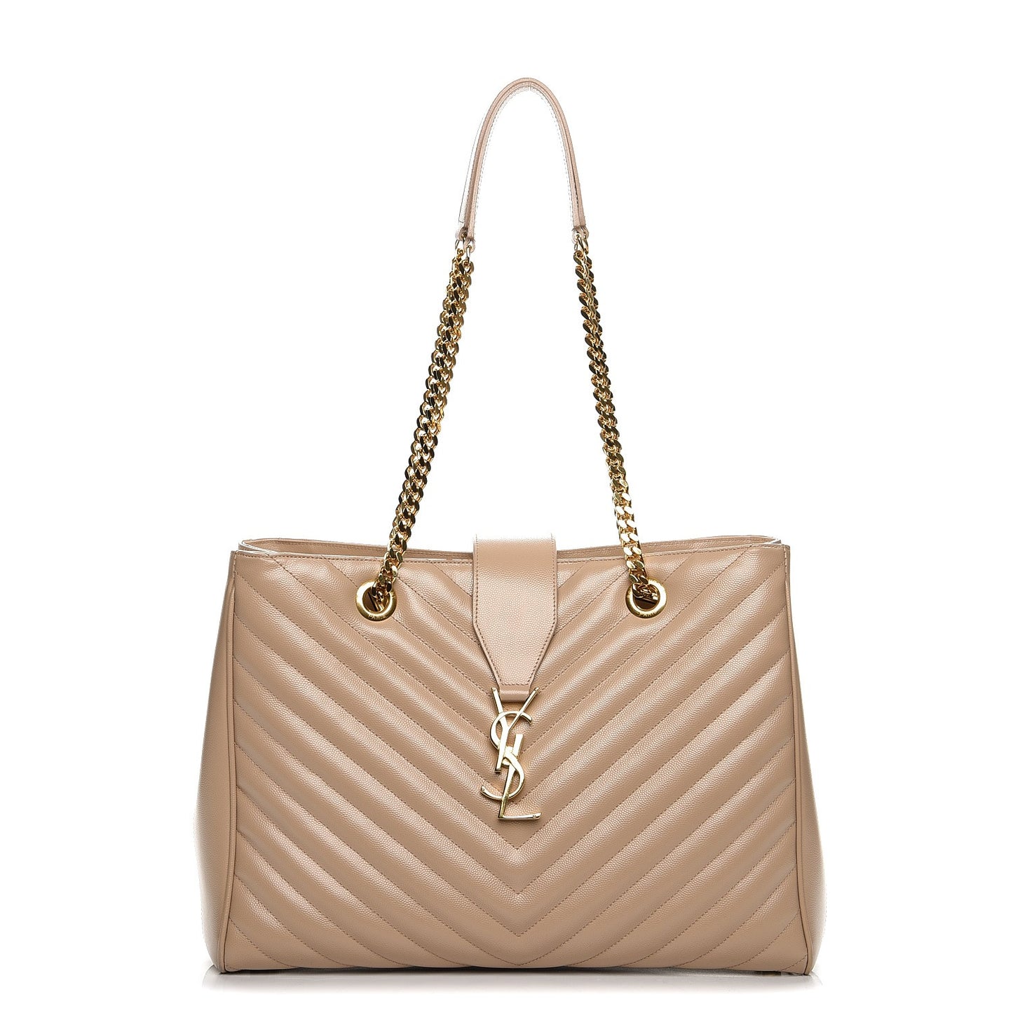 Grain De Poudre Matelasse Chevron Monogram Shopping Bag Dark Beige