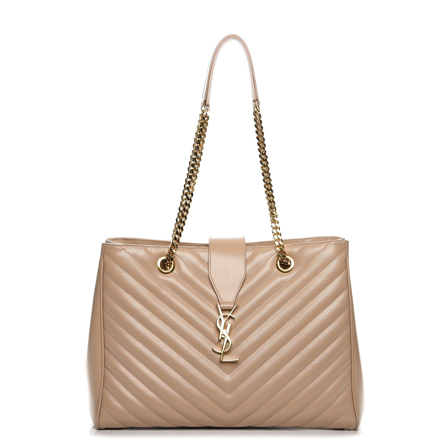 Saint Laurent Grain De Poudre Matelasse Chevron Monogram Shopping Bag Dark Beige 1 of 13