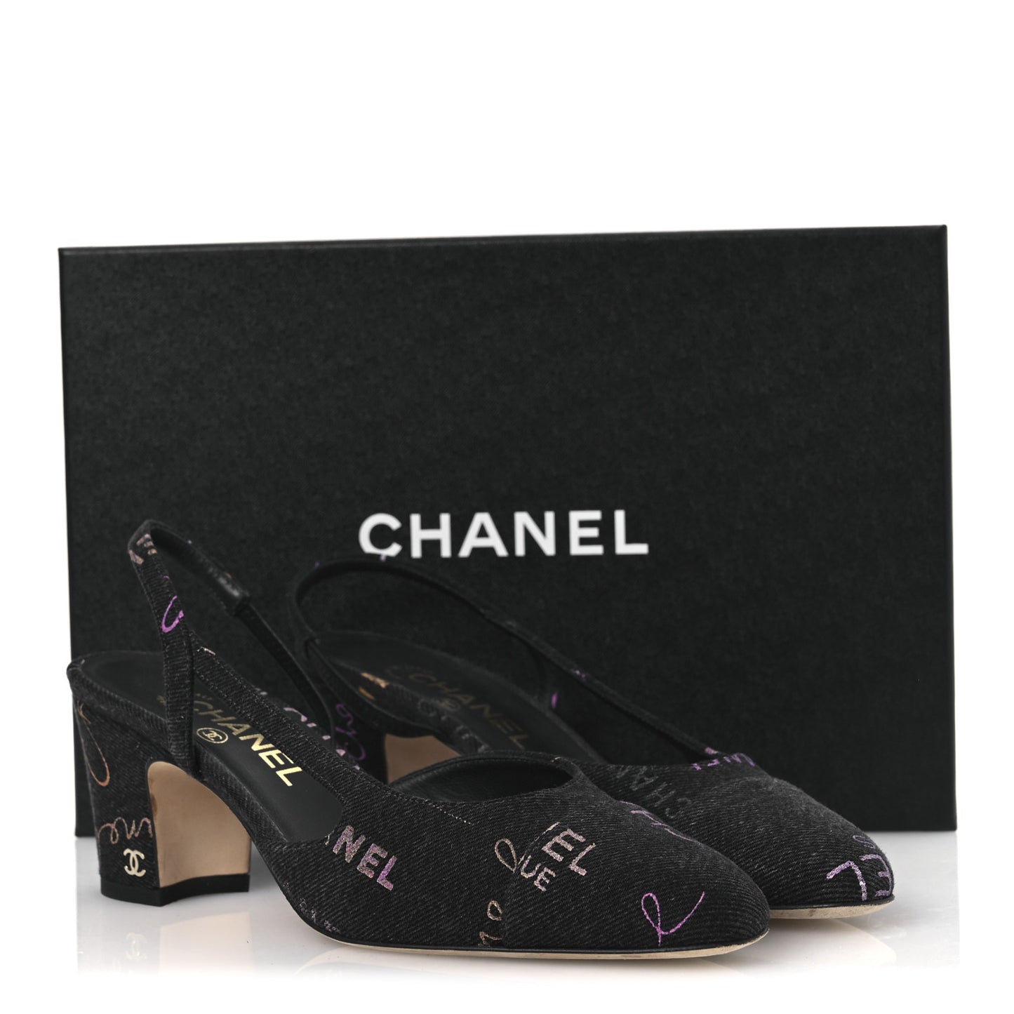 Denim Cap Toe Denim Mood Slingback Pumps 38 Dark Grey Multicolor