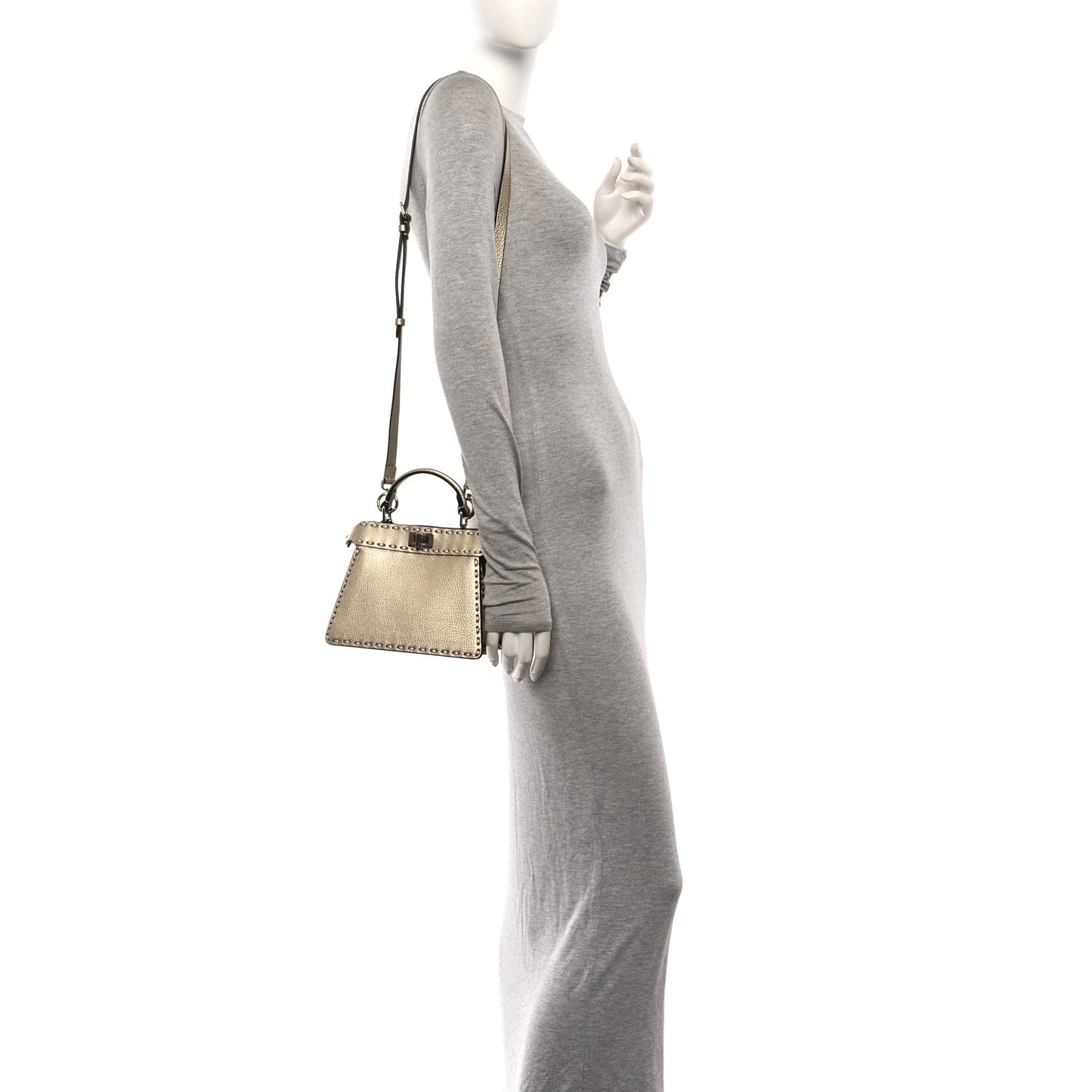 Metallic Cuoio Roma Sellerissima Nappa Sintetica Tape Stitch Petite Peekaboo I SEE U Iconic Satchel Platino