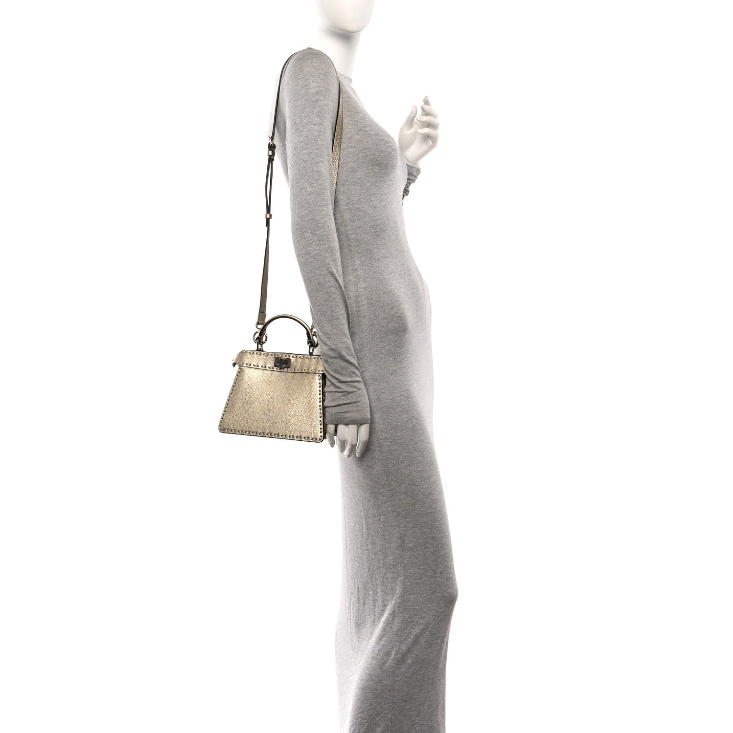 Fendi Metallic Cuoio Roma Sellerissima Nappa Sintetica Tape Stitch Petite Peekaboo I SEE U Iconic Satchel Platino 2 of 11