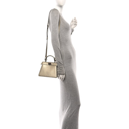 Fendi Metallic Cuoio Roma Sellerissima Nappa Sintetica Tape Stitch Petite Peekaboo I SEE U Iconic Satchel Platino 2 of 11