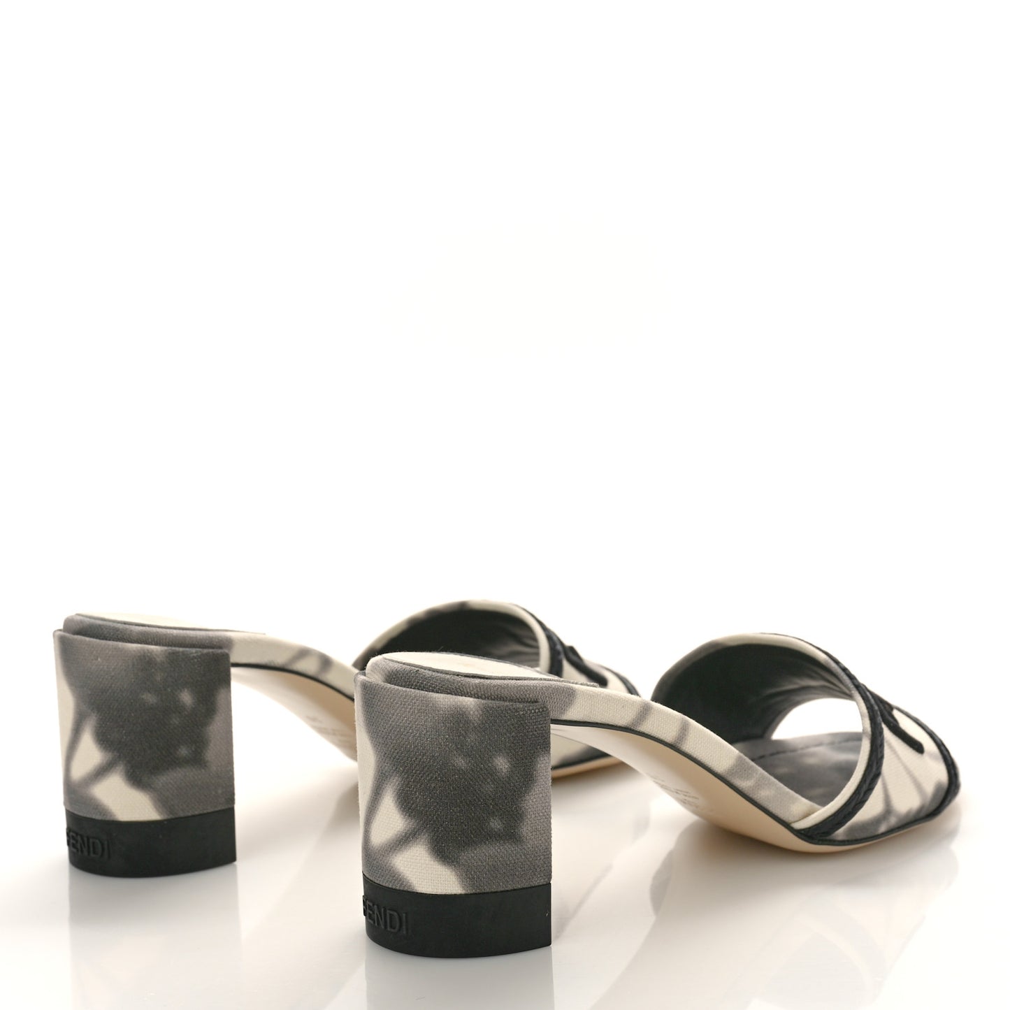 Canvas Floral Print Logo Mid-Heel Slide Sandals 39 Black White