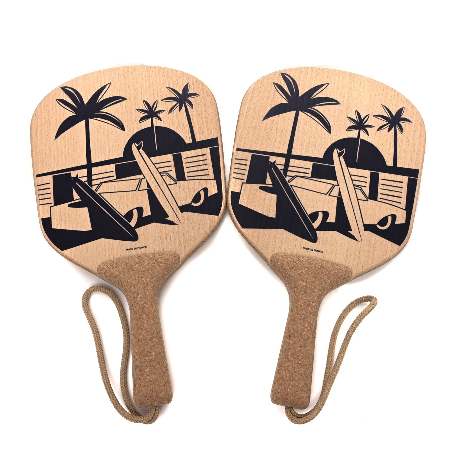 Hermes Beechwood Cork Apres La Vague Beach Racket Set Natural
