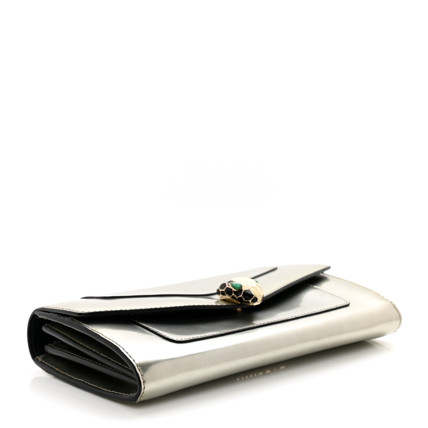 Metallic Calfskin Serpenti Forever Wallet Silver