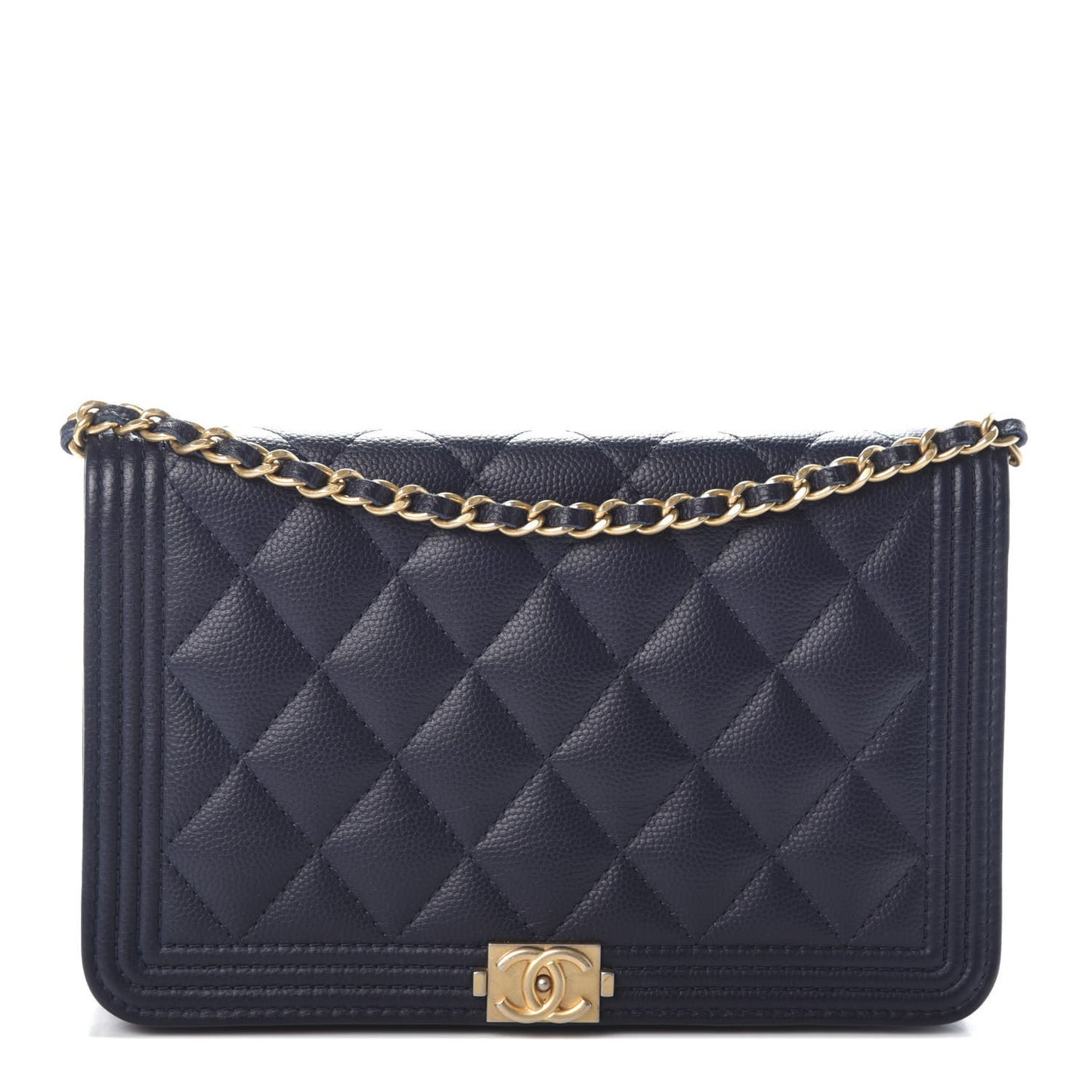 Caviar Quilted Boy Wallet On Chain WOC Navy