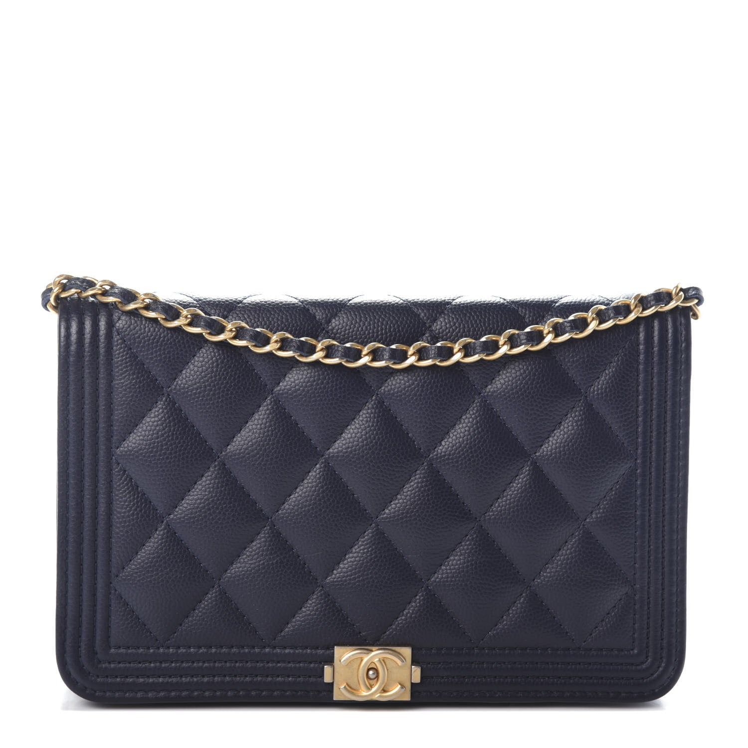 Chanel Caviar Quilted Boy Wallet On Chain WOC Navy 1 of 11