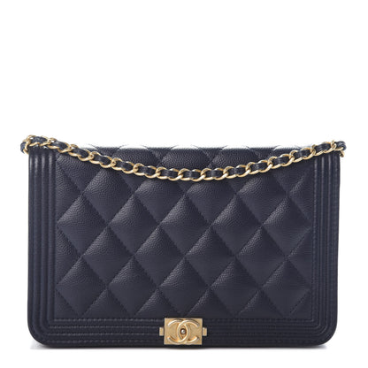 Chanel Caviar Quilted Boy Wallet On Chain WOC Navy 1 of 11