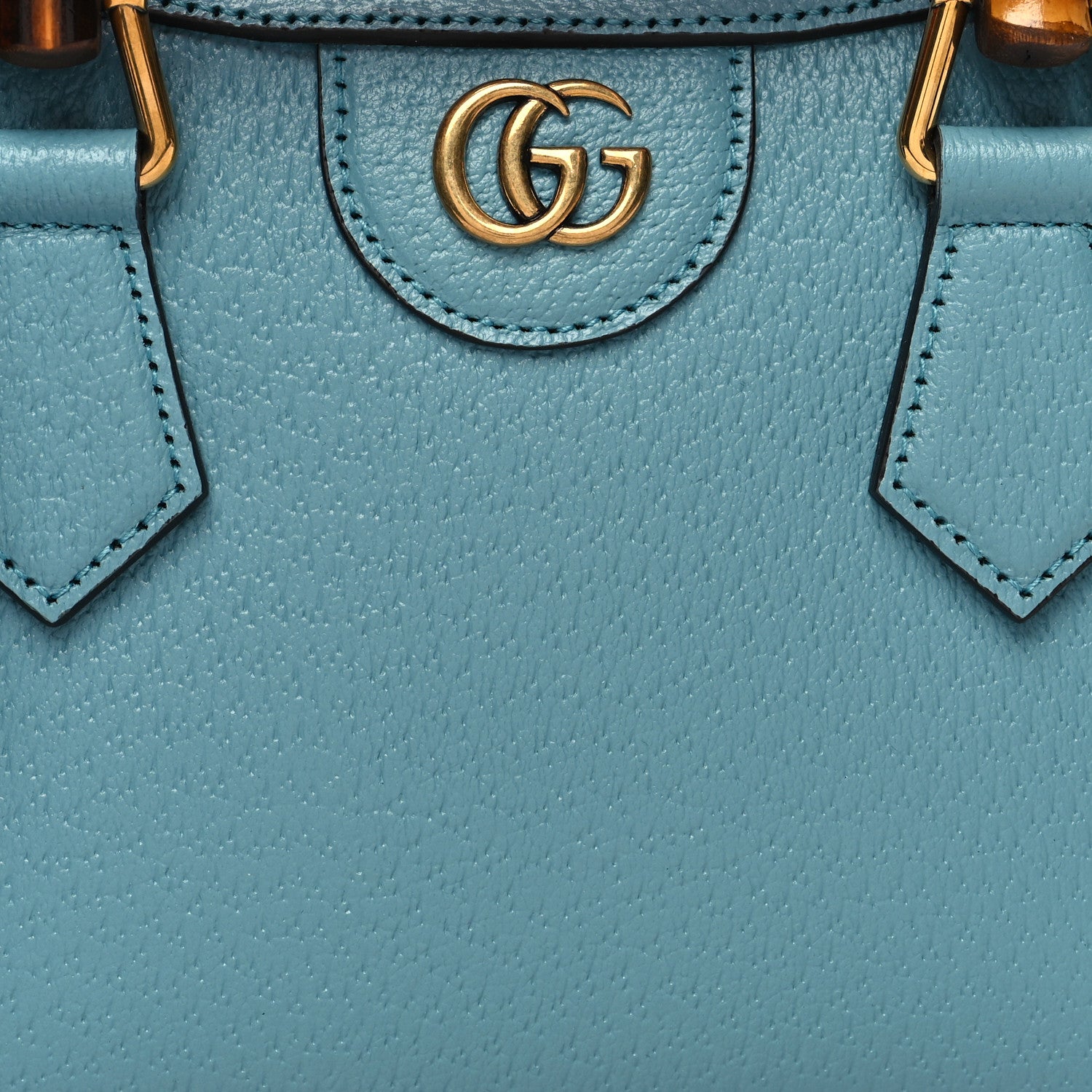 Gucci Textured Dollar Calfskin Web Mini Diana Tote Bag Dusty Azure Deep Orange 8 of 10