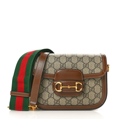 Gucci GG Supreme Monogram Web Mini Horsebit 1955 Shoulder Bag Beige Ebony Brown Sugar 1 of 10
