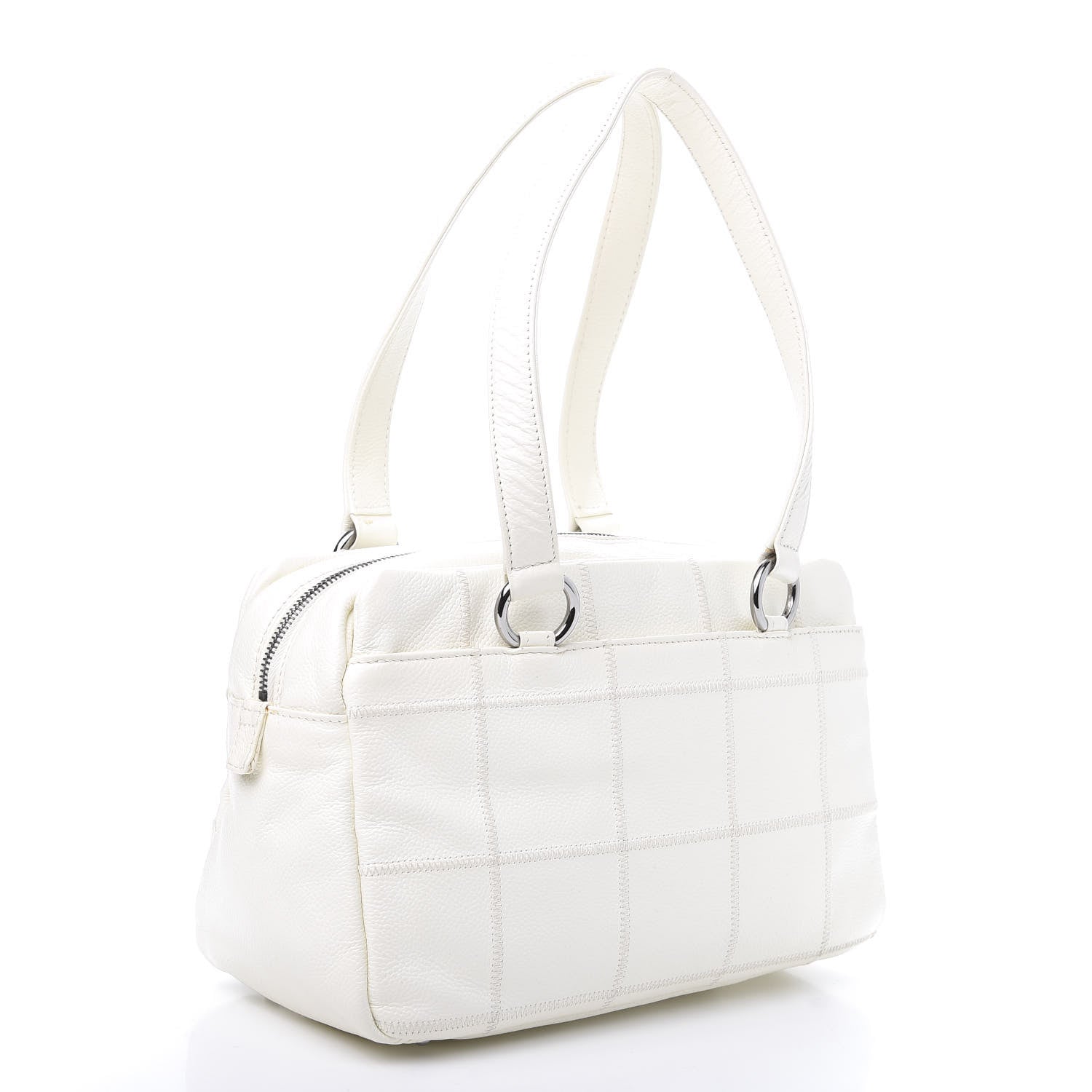 Chanel Caviar Square Stitched Bowler White 3 of 11