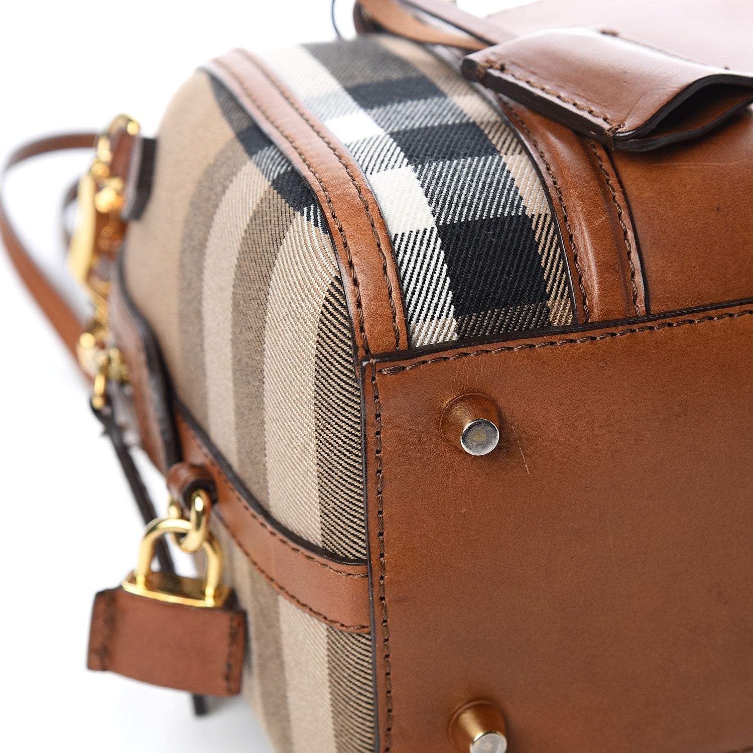 Burberry House Check Bridle Calfskin Small Alchester Bowling Bag Dark Tan 8 of 13