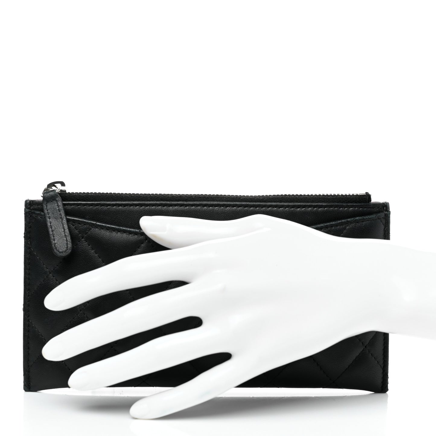 Lambskin Quilted Classic Zip Pouch Black