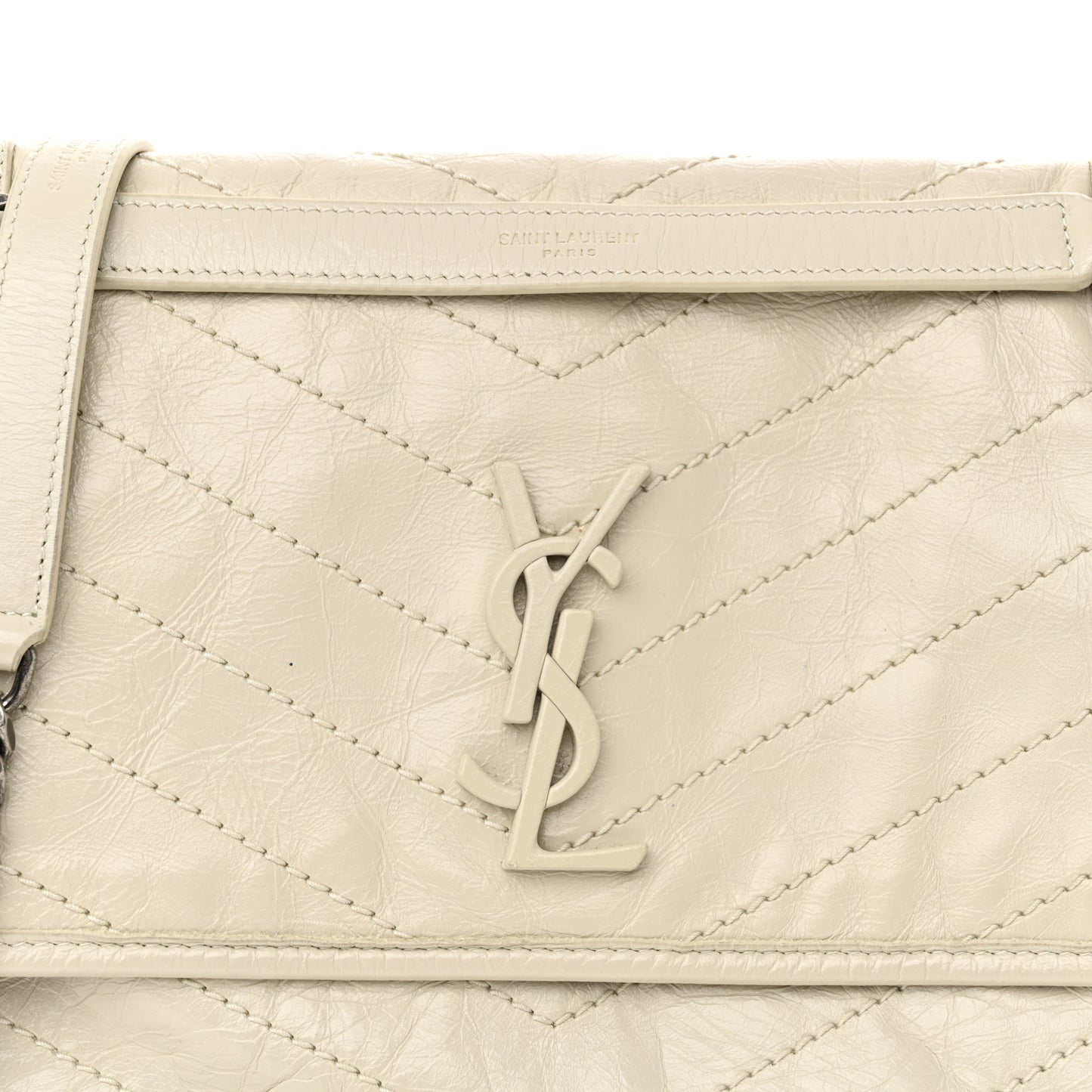 Crinkled Calfskin Matelasse Monogram Medium Niki Chain Satchel Crema Soft