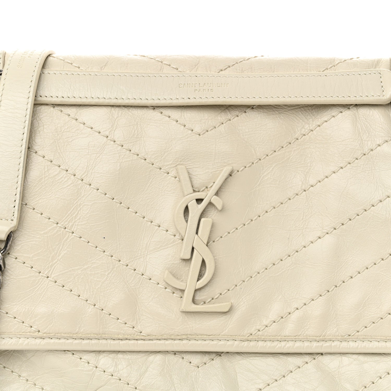 Saint Laurent Crinkled Calfskin Matelasse Monogram Medium Niki Chain Satchel Crema Soft 8 of 15