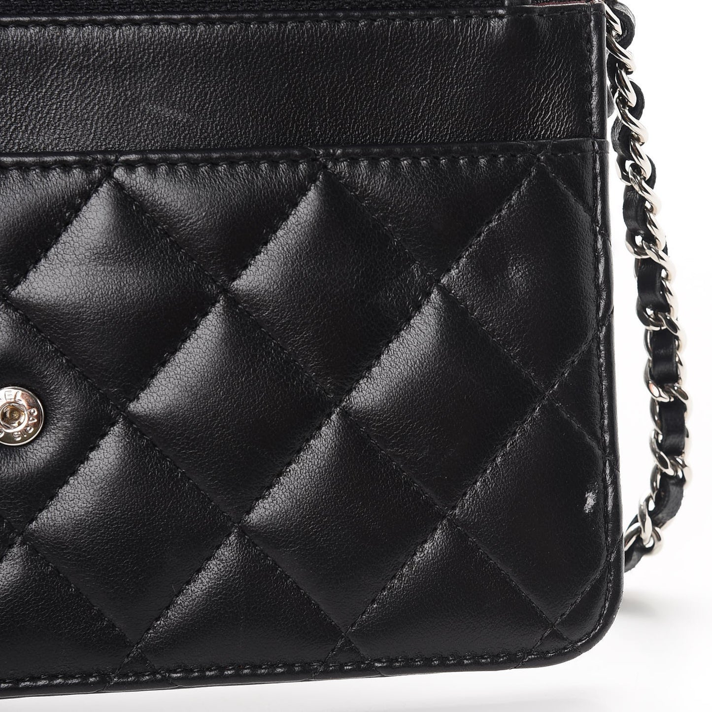 Lambskin Quilted Wallet On Chain WOC Black