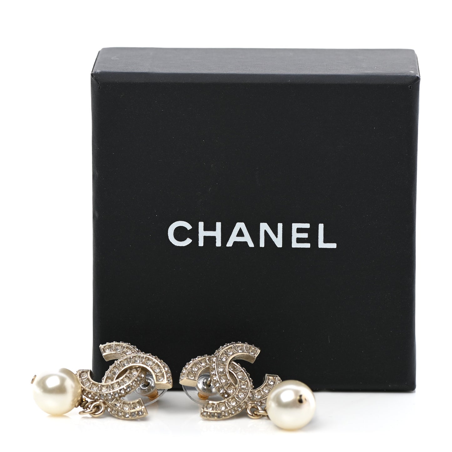 Crystal Pearl CC Drop Earrings Gold