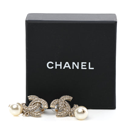 Chanel Crystal Pearl CC Drop Earrings Gold 5 of 5