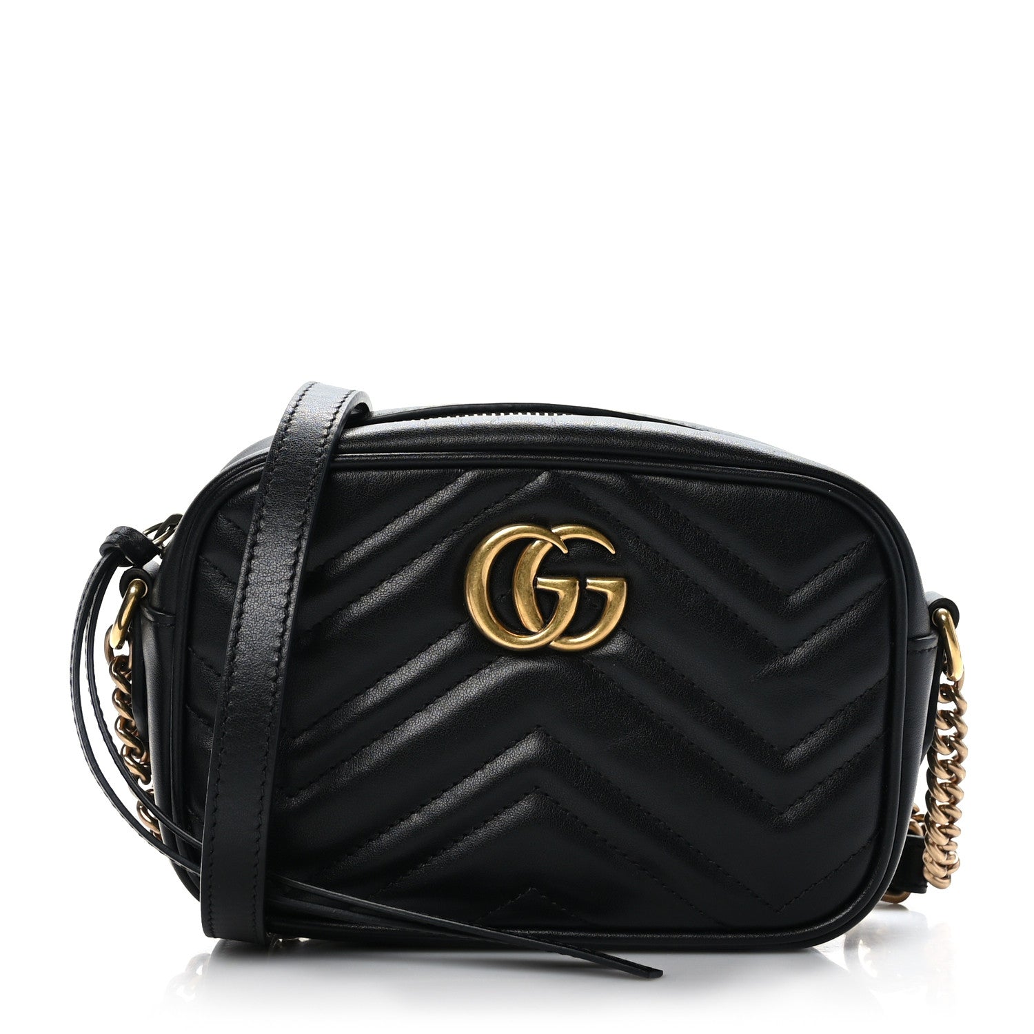 Gucci Calfskin Matelasse Mini GG Marmont Chain Shoulder Bag Black 1 of 10