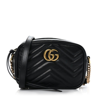 Gucci Calfskin Matelasse Mini GG Marmont Chain Shoulder Bag Black 1 of 10