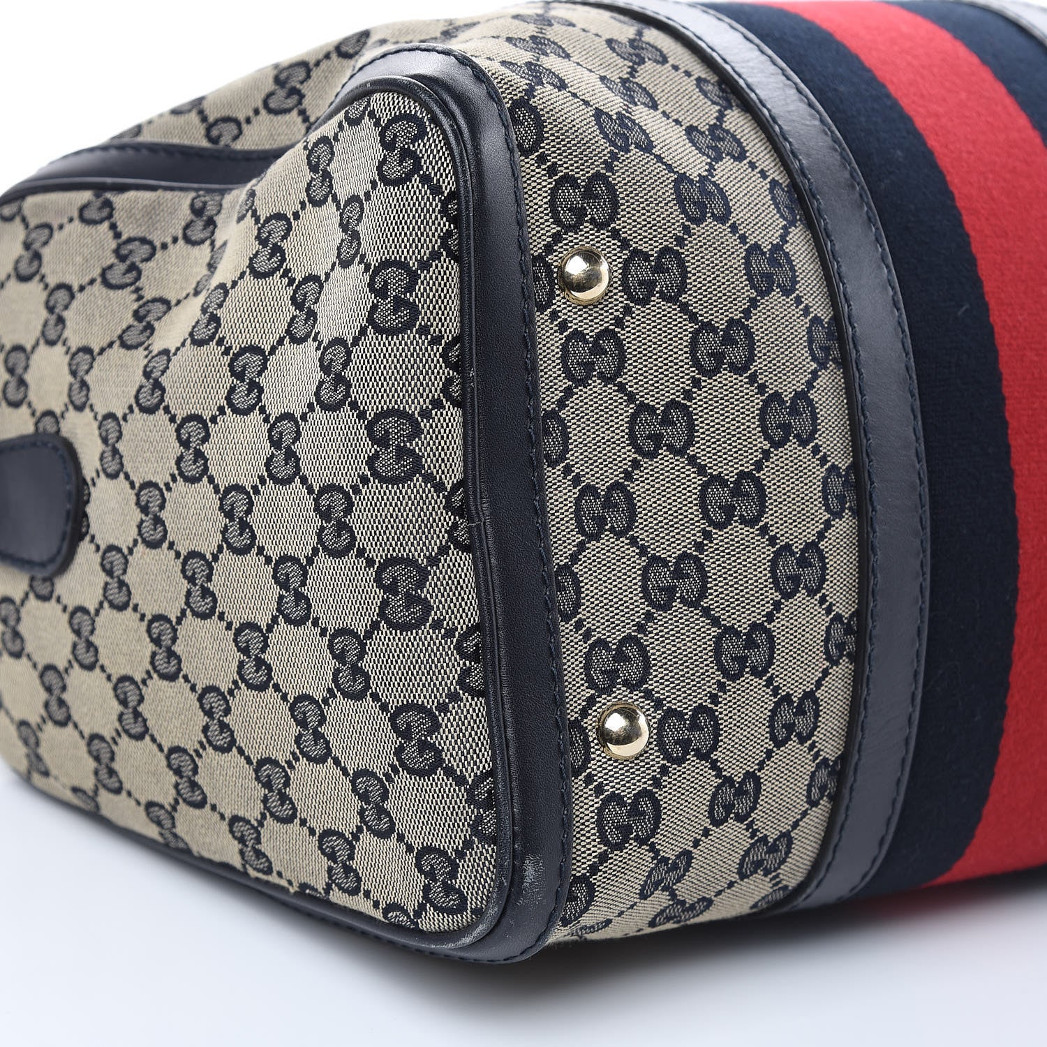Gucci Monogram Selleria Calfskin Vintage Web Medium Boston Beige Blue 9 of 19