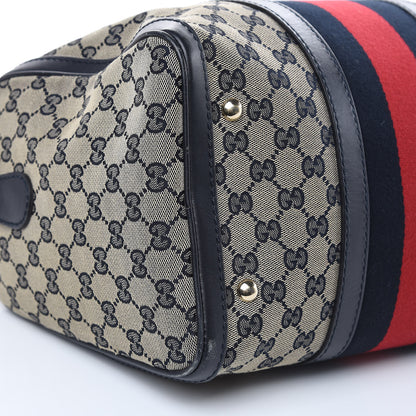 Gucci Monogram Selleria Calfskin Vintage Web Medium Boston Beige Blue 9 of 19