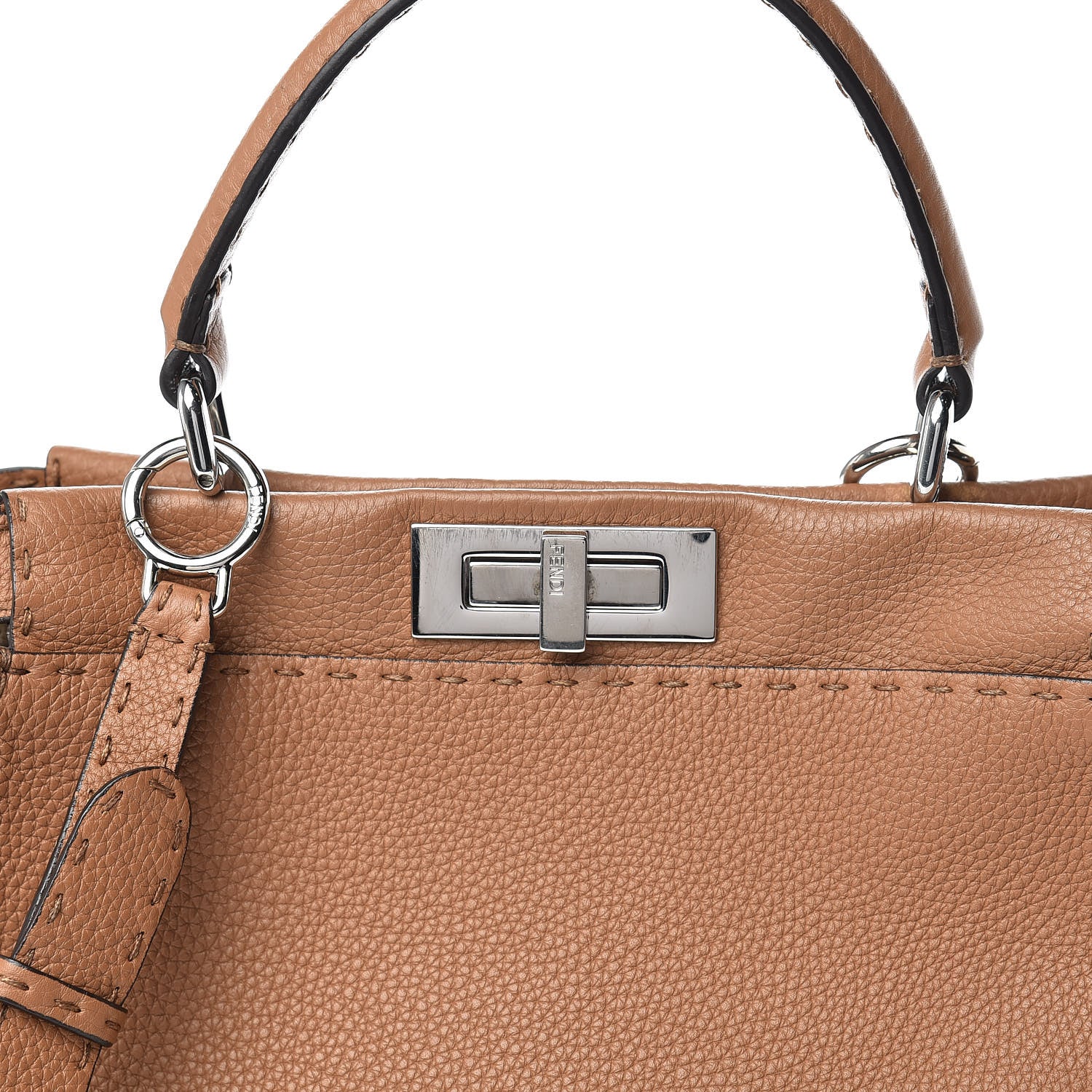 Fendi Cuoio Romano Selleria Bi-Color Medium Peekaboo Iconic Satchel Mou Deserto 13 of 17