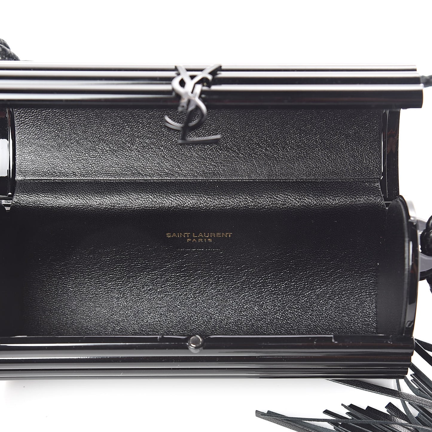 Ribbed Plexiglass Lambskin Fringe Monogram Opium Box Bag Black