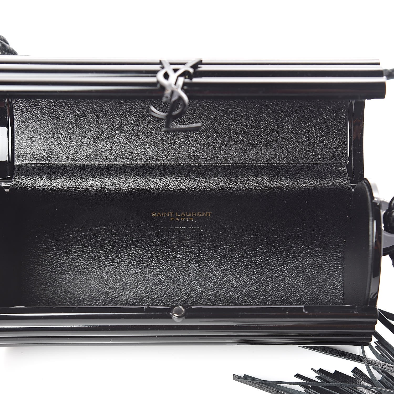 Saint Laurent Ribbed Plexiglass Lambskin Fringe Monogram Opium Box Bag Black 5 of 8