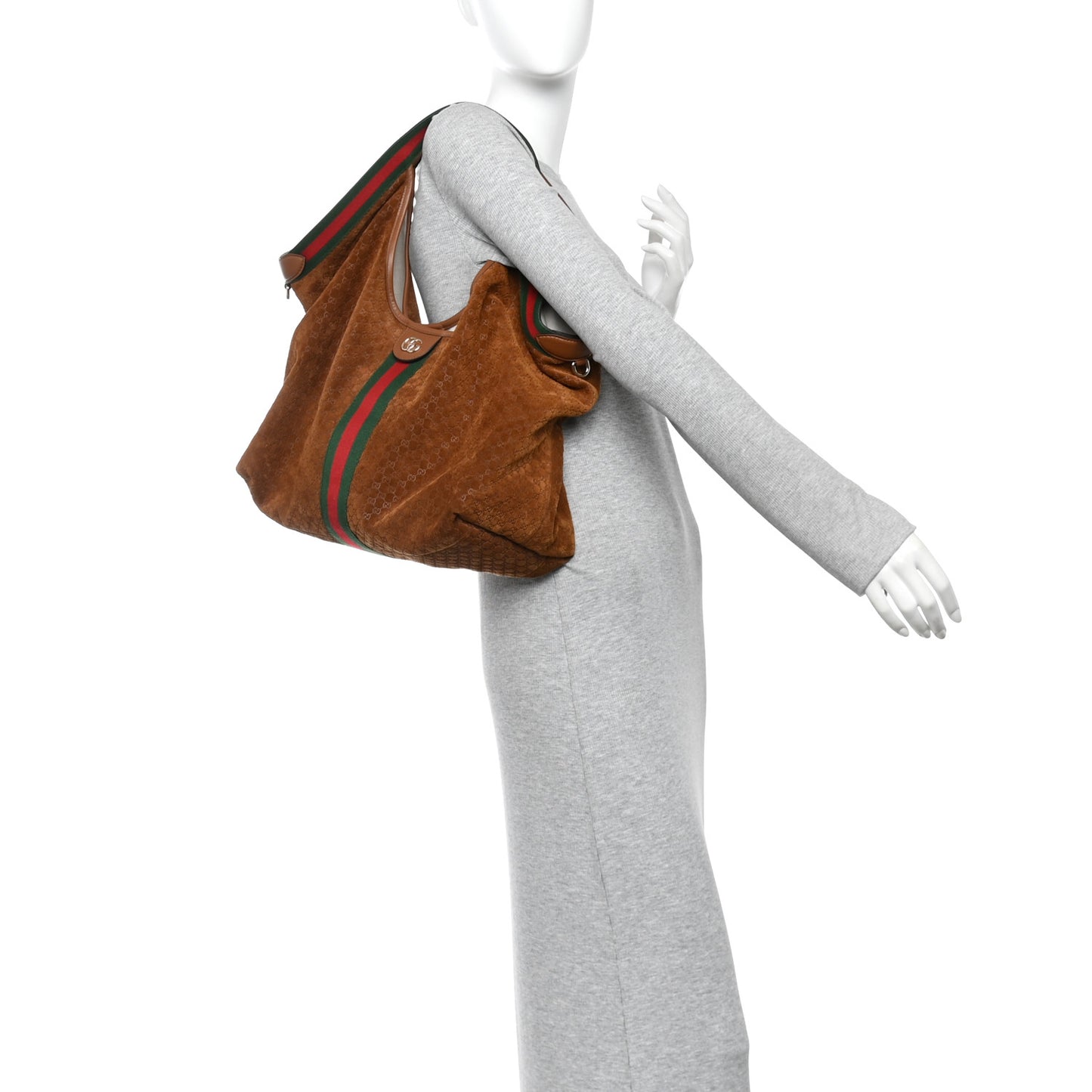 Suede GG Monogram Web Large Giglio Tote Brown