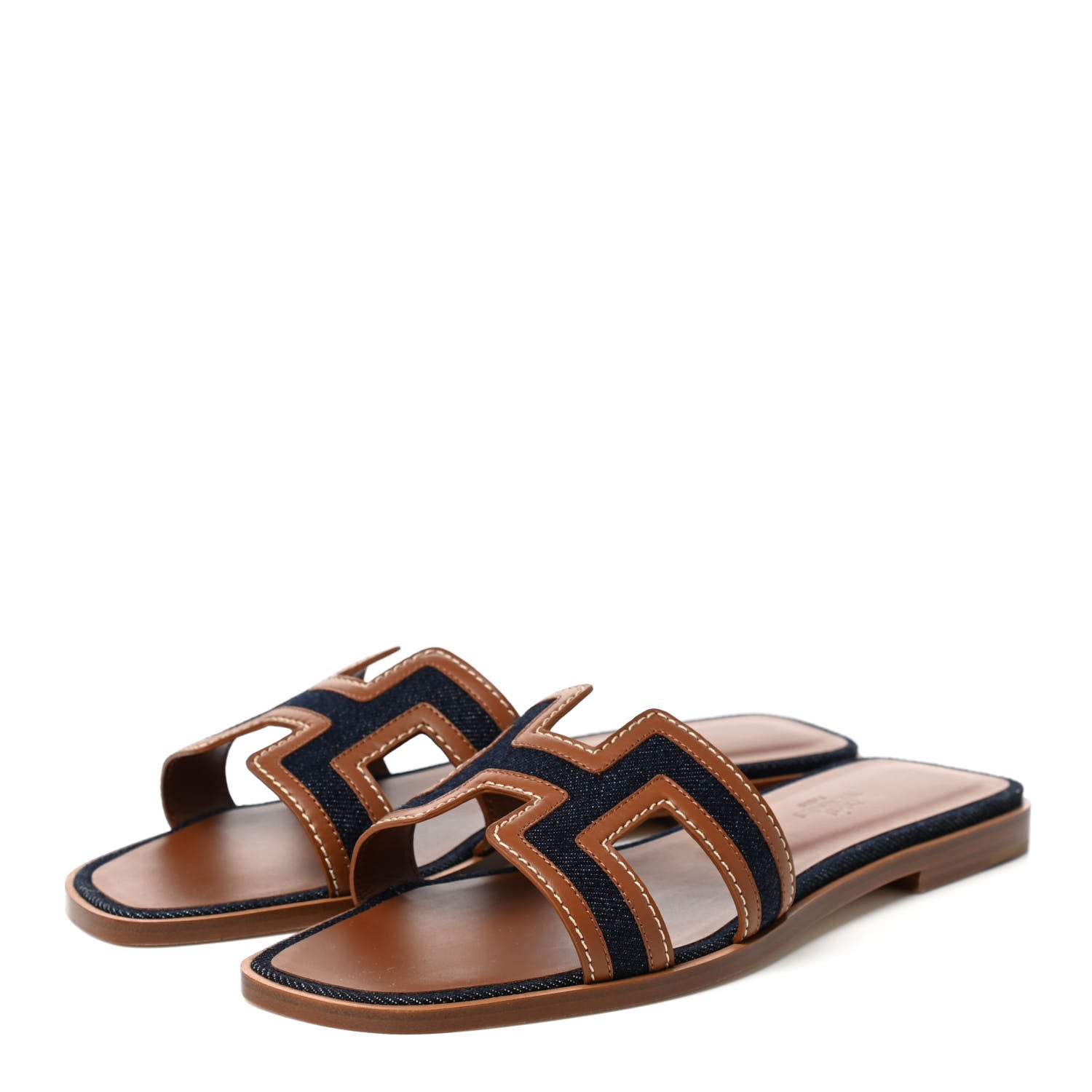 Hermes Calfskin Denim Oran Sandals 38.5 Bleu Brut Gold 3 of 8