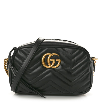 Gucci Calfskin Matelasse Small GG Marmont Chain Shoulder Bag Black 1 of 10