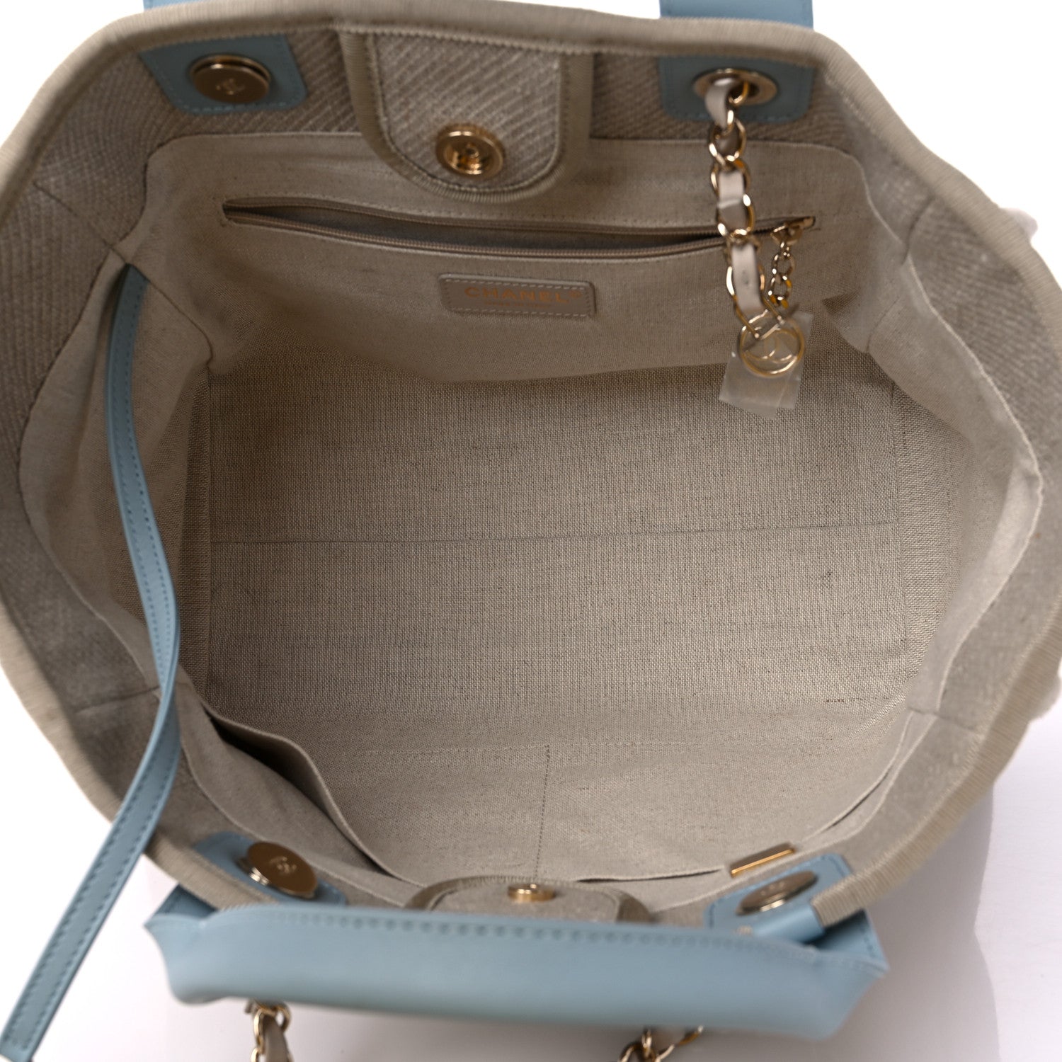 Chanel Mixed Fibers Calfskin Small Deauville Tote Grey Light Blue 6 of 13