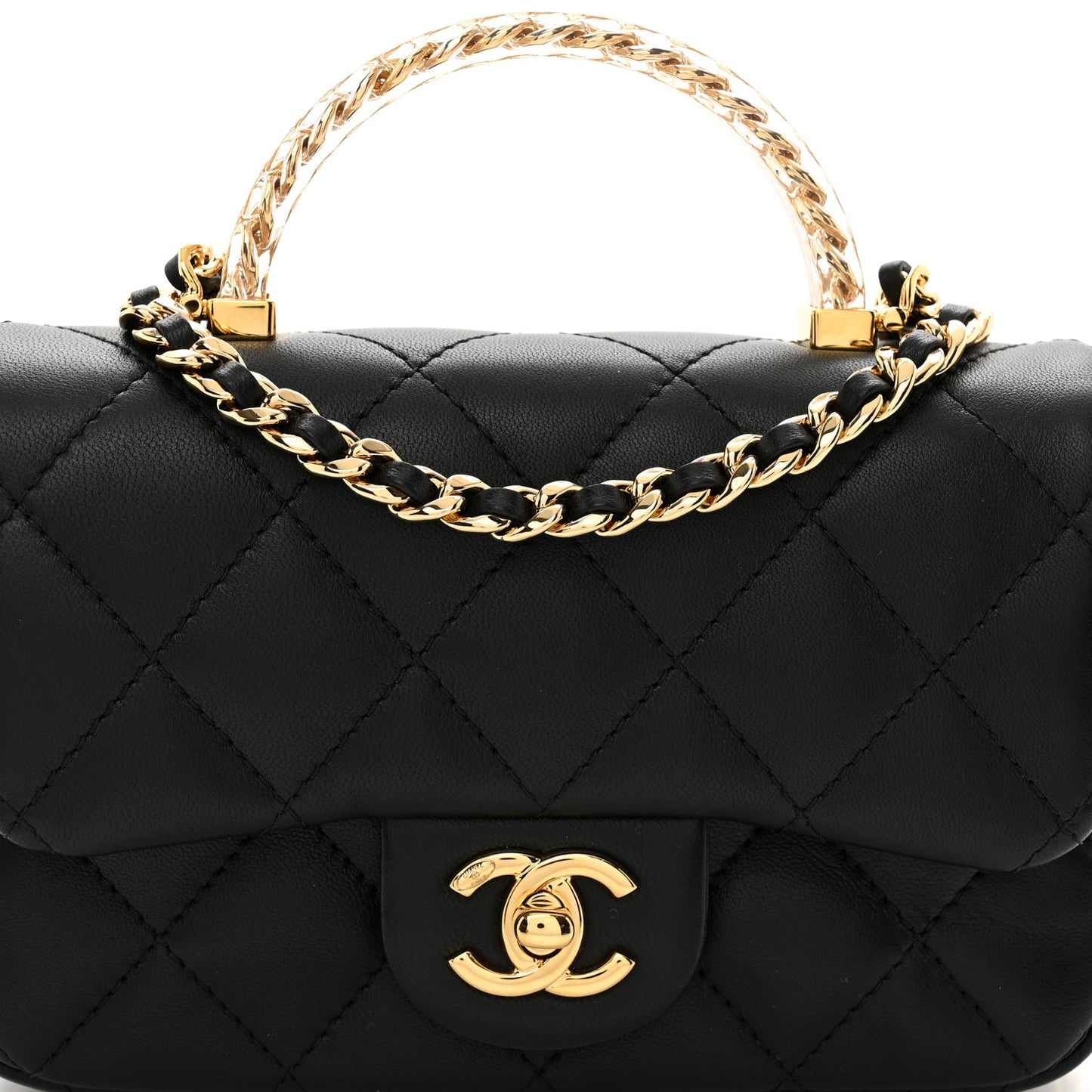 Lambskin Quilted Resin Top Handle Mini Flap Black