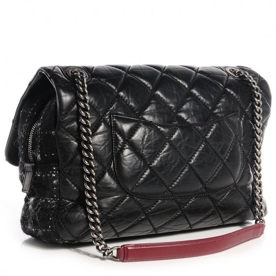 Chanel Aged Calfskin Tweed Jumbo New Portobello Flap Black 3 of 8