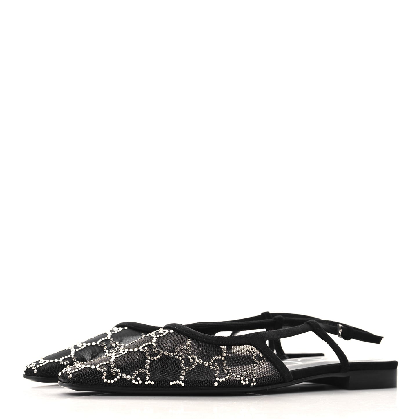 Tela Retino Kid Scamosciato Crystal GG Monogram Square Demi Ballet Flats 37.5 Black