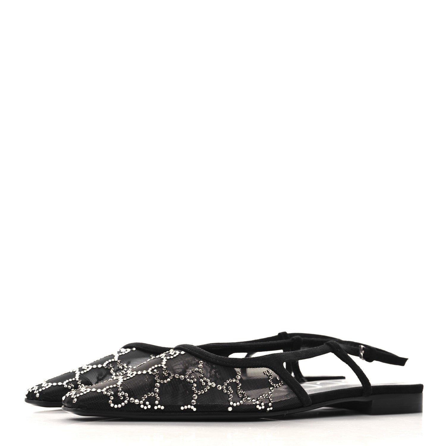 Gucci Tela Retino Kid Scamosciato Crystal GG Monogram Square Demi Ballet Flats 37.5 Black 4 of 9