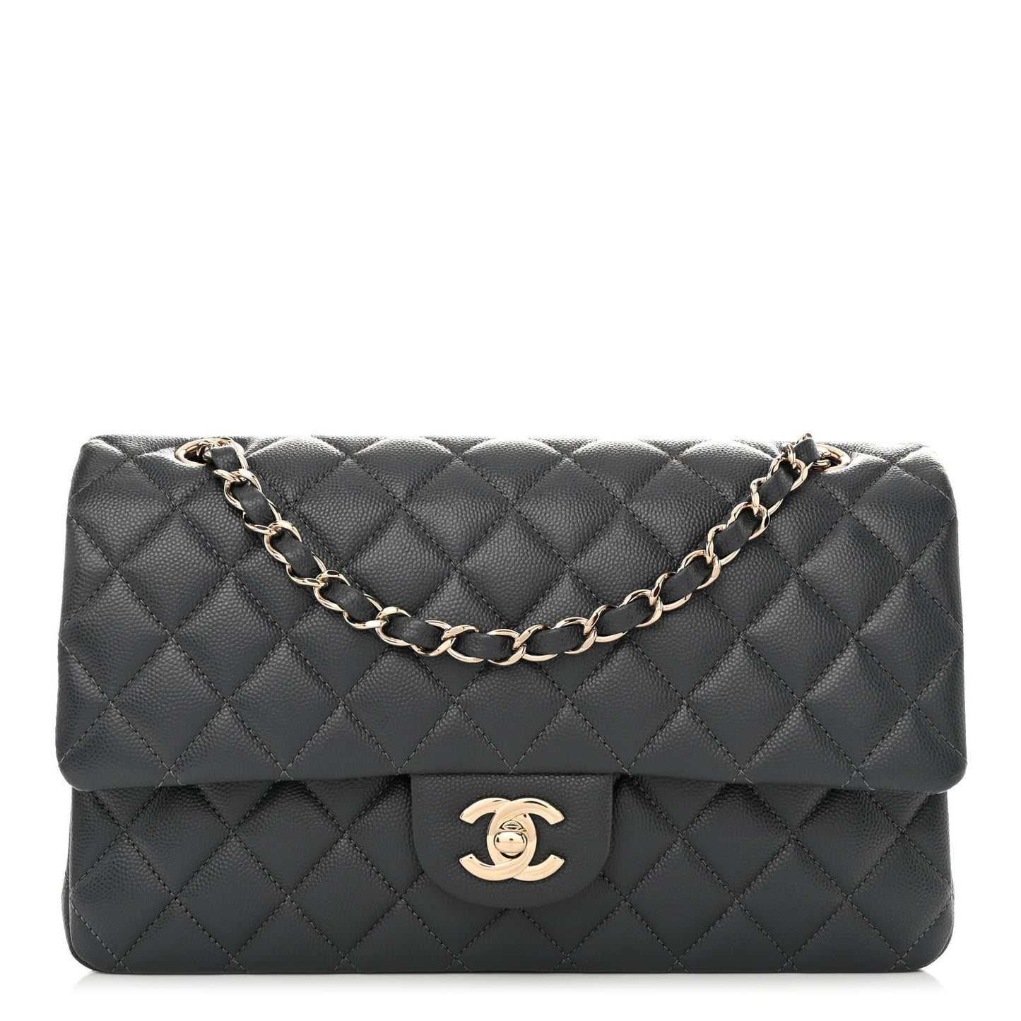 Caviar Quilted Medium Double Flap Dark Grey