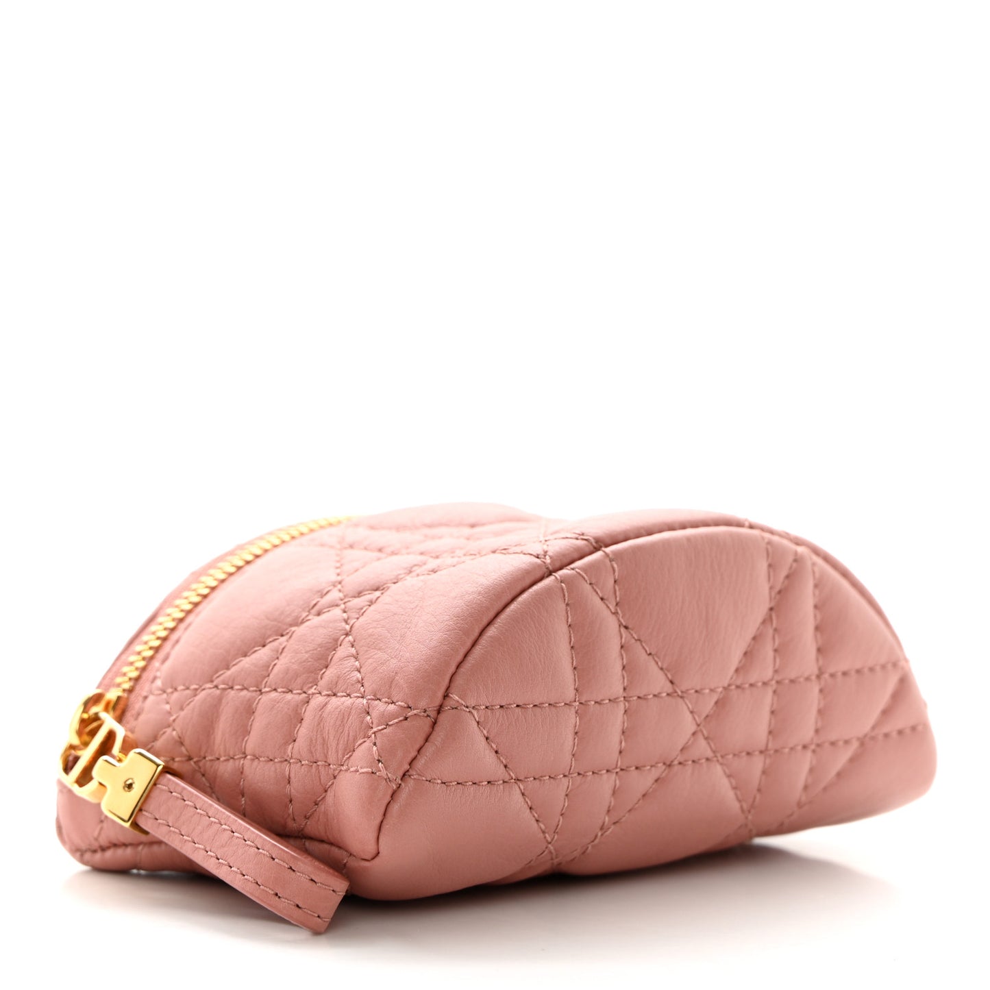 Supple Calfskin Cannage Caro Half-Moon Coin Purse Dark Nude