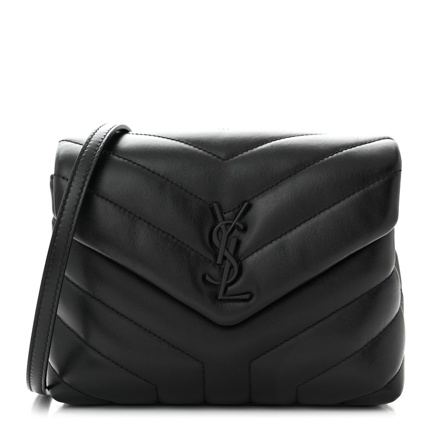 Calfskin Y Quilted Monogram Monochrome Toy Loulou Crossbody Bag Black