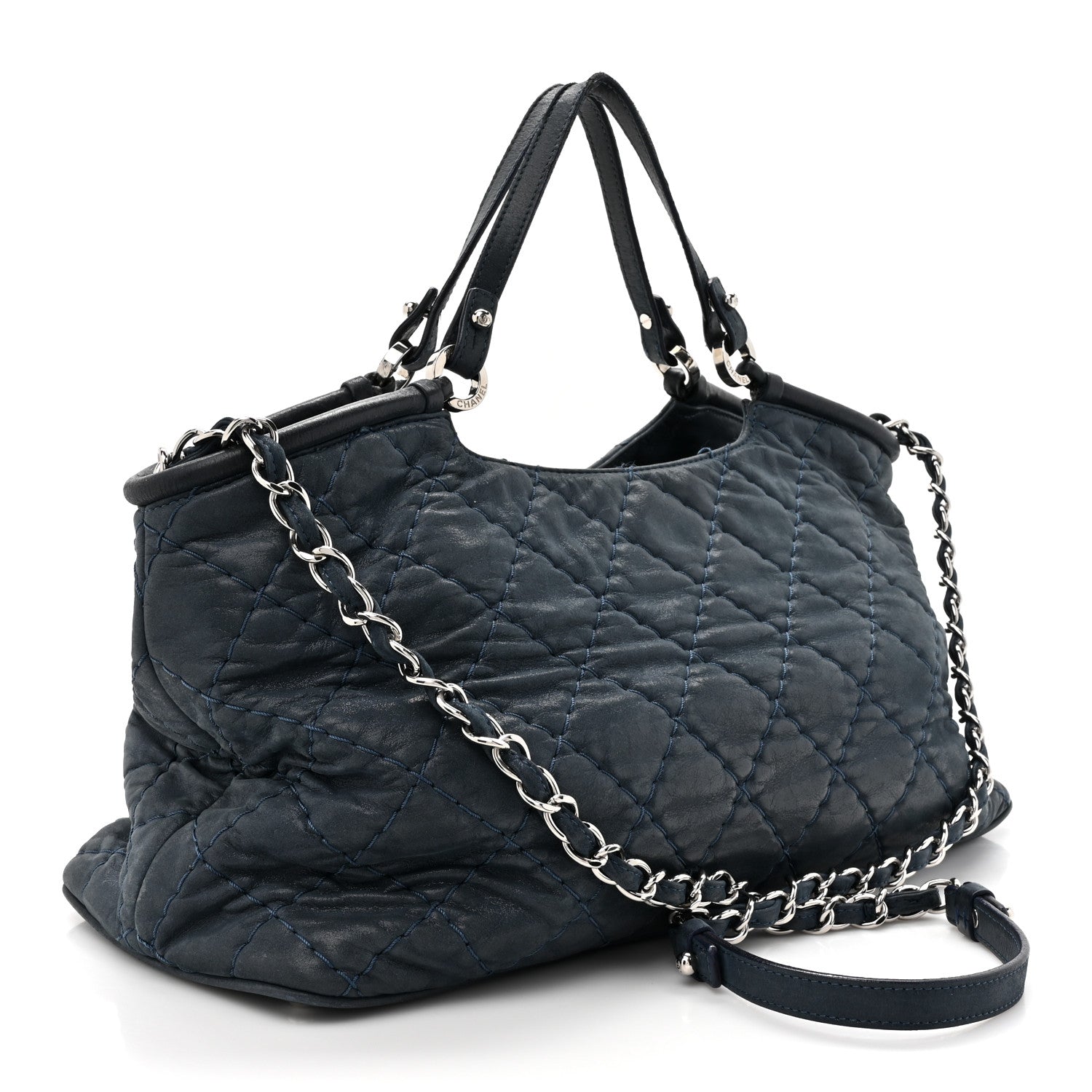 Chanel Iridescent Calfskin Quilted Small Sea Hit Tote Navy 3 of 17